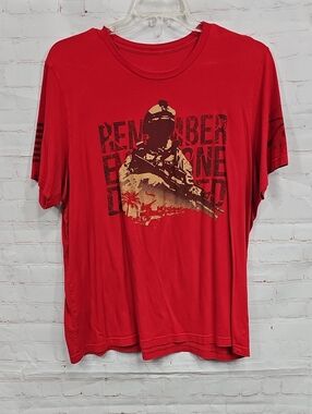 Grunt Style Red Short-Sleeve Tee with Tan & Black Military Graphic